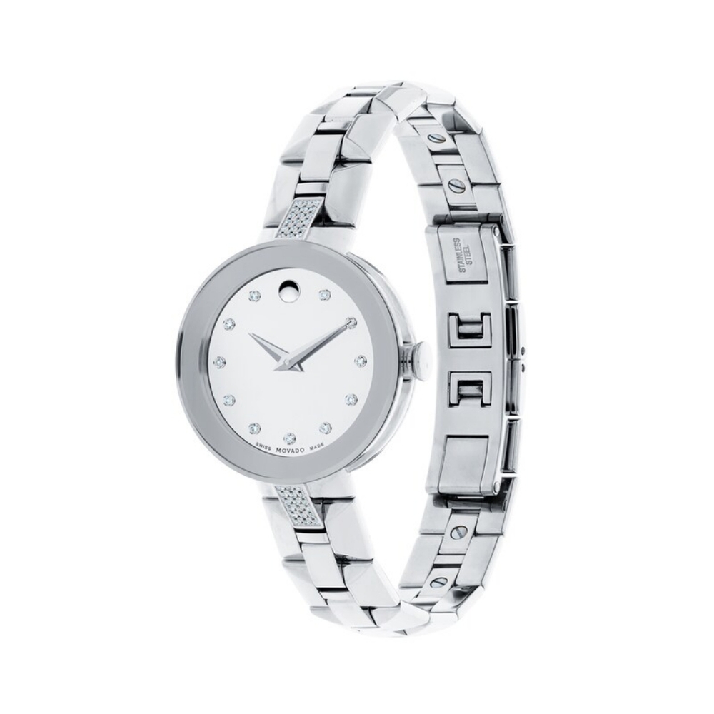 Ladies' Movado Sapphire™ 1/5 CT. T.W. Diamond Watch- Silver-Tone Dial by Jared's